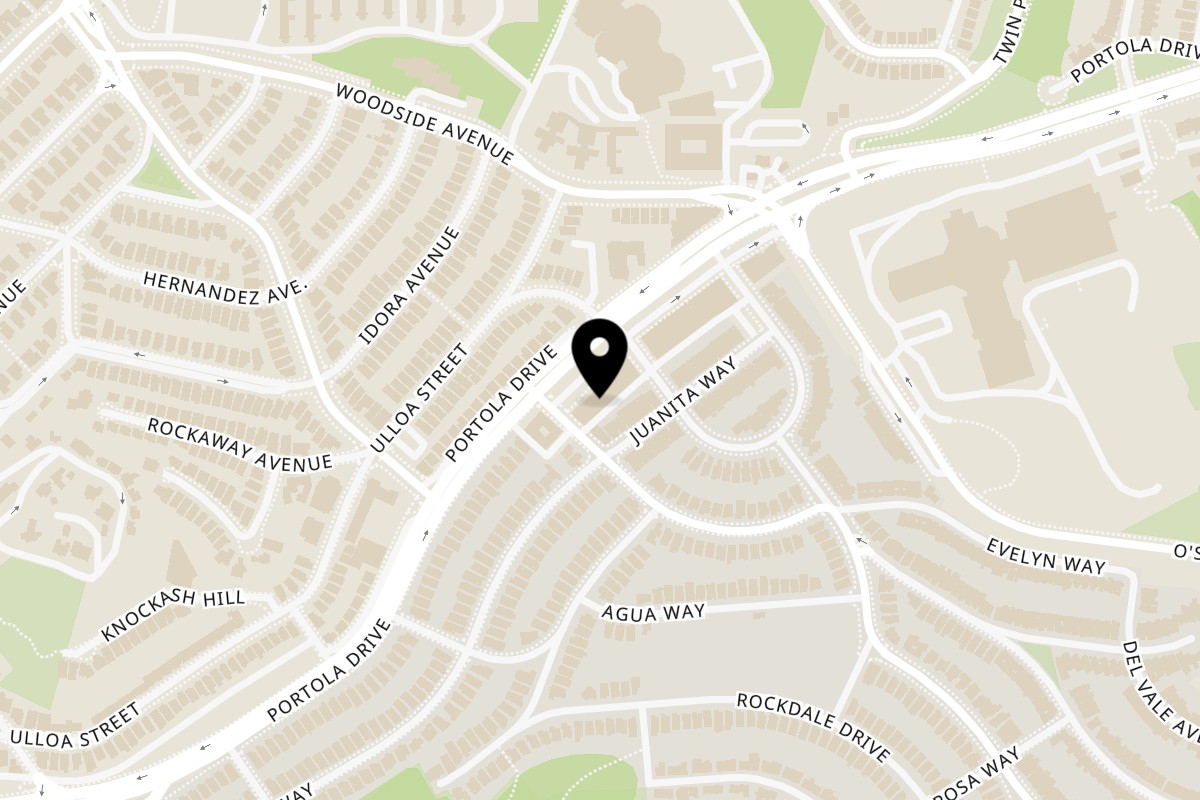 Map showing the location of Pop's Sandwich Shop on 737 Portola Dr in San Francisco
